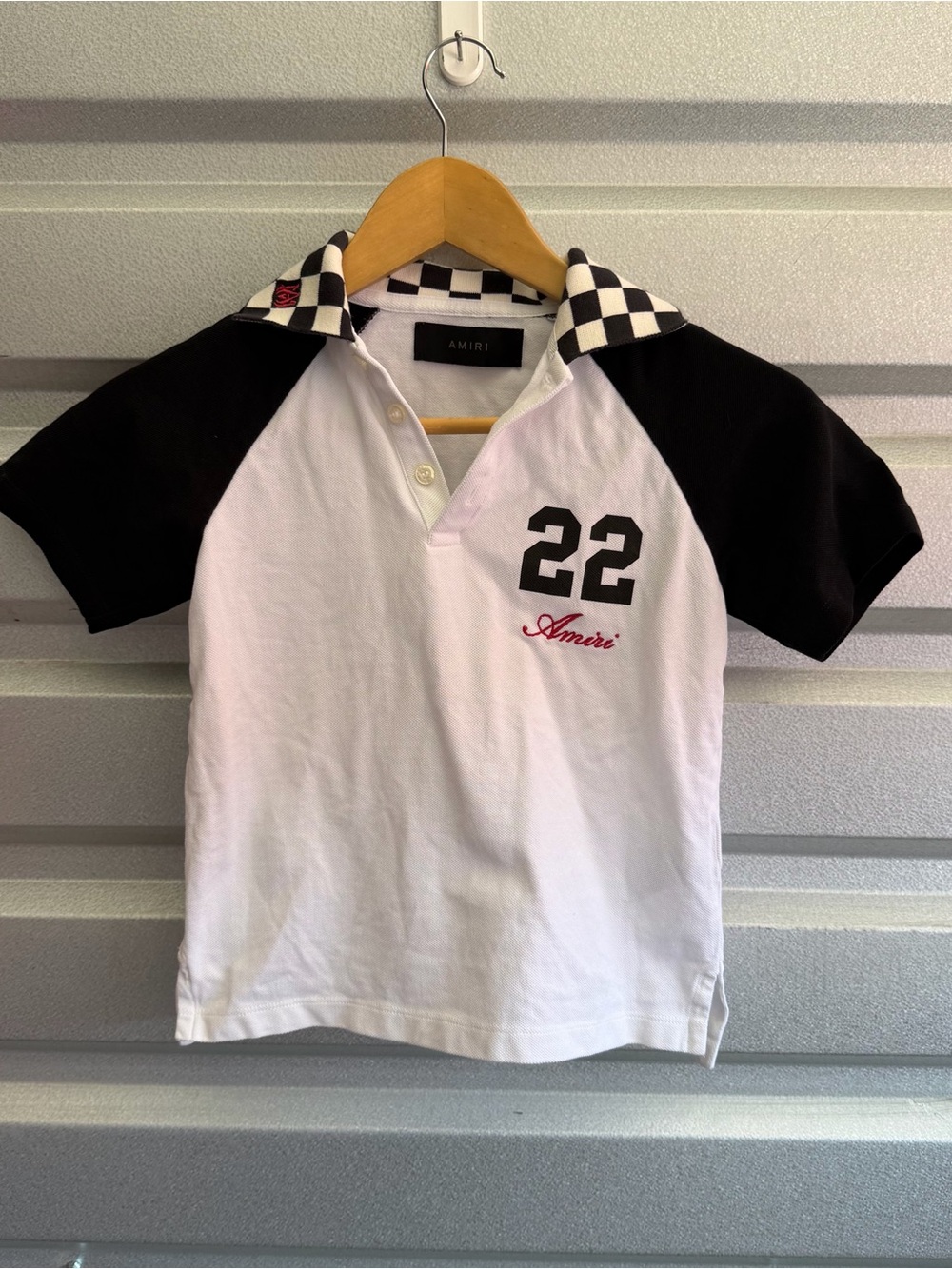 AMIRI Kids Black & White MA Checkered '22' Polo